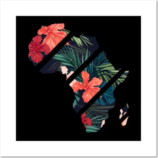 Africa Map Tropical Floral Patterns, African Posters and Art